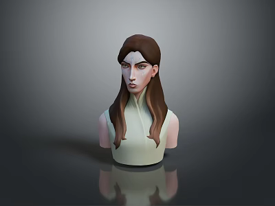 Game and Movie Character 3D Bust Model with Female Brown Long Hair High Collar Top 3d model