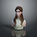 Game and Movie Character 3D Bust Model with Female Brown Long Hair High Collar Top