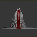Ornate Stone Throne With Red Carpet Sword And Shield On Circular Steps
