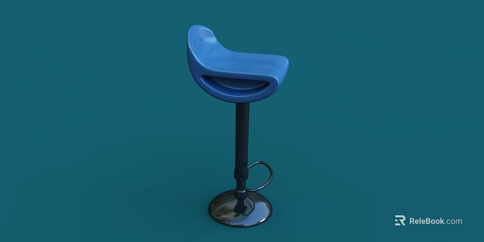 Modern Blue Bar Stool With Curved Seat Black Metal Frame And Footrest 3d model 