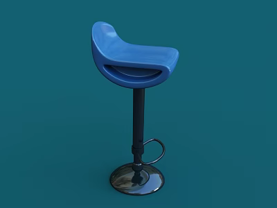 Modern Blue Bar Stool With Curved Seat Black Metal Frame And Footrest 3d model