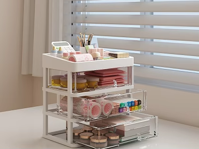White Multi Layer Storage Rack With Transparent Drawers For Desktop Organizing 3d model