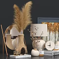 Modern Decorative Ornament Set With Ceramic Vases Rattan Lamp Dried Plants Clock And Wall Art