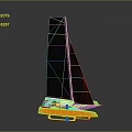 Modern Sailboat With Black Sails And Orange White Hull Water Transportation Vehicle