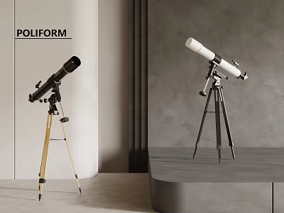 Poliform Telescopes With Black White Design And Gold Black Tripods In Modern Interior 3d model