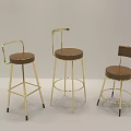 Modern Bar Stools With Three Different Golden Frames And Brown Seats 3d model