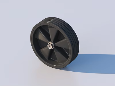 Black Plastic Wheel With Spokes And Central Screw Industrial Design 3d model