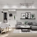 Modern Living Dining Room Interior Design With Sofa Coffee Table Dining Chairs And Decorative Paintings