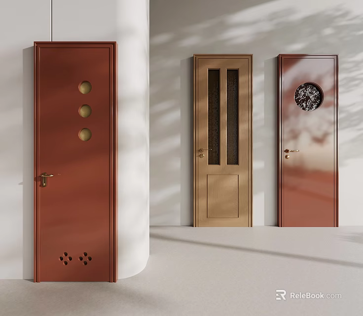 Modern Interior Doors Featuring Various Designs Glass Panels And Decorative Patterns 3d model 