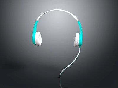 Computer Headphones with Turquoise and White Over Ear Design and Wired Connection 3d model
