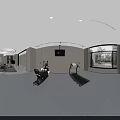 Indoor Golf Practice Room With Simulation Screen Green Turf And Golf Clubs