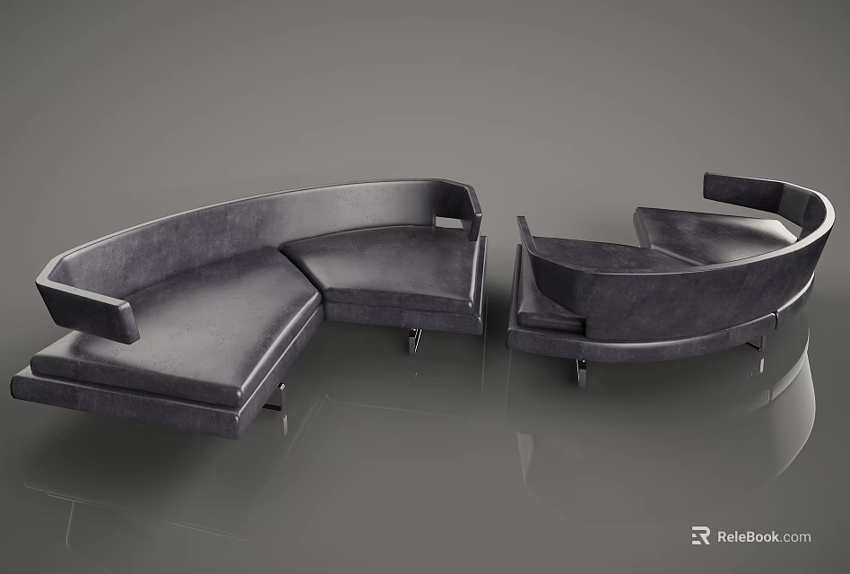 Unique Shaped Leather Upholstered Sofa With Curved Sculptural Design Metal Legs For Modern Living Room 3d model 
