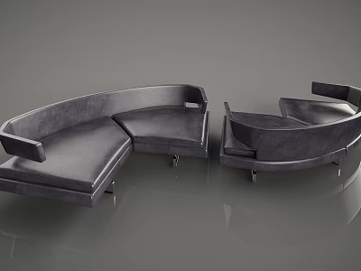 Unique Shaped Leather Upholstered Sofa With Curved Sculptural Design Metal Legs For Modern Living Room 3d model