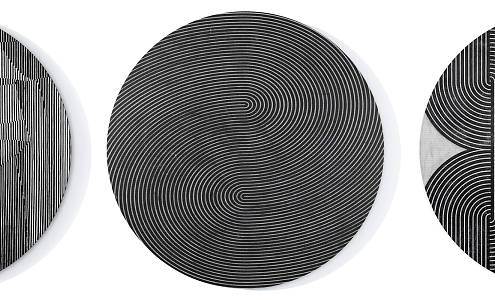 Modern round carpet black white gray abstract line round carpet combination 3d model