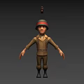 Cartoon Soldier Character In Military Uniform With Helmet Backpack And Red Accent Rifle