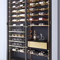 Elegant Modern Wine Cabinet Design With Golden Metal Frame And Glass Doors