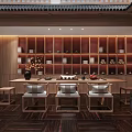 Traditional Tea House Interior Design With Wooden Furniture And Tea Sets