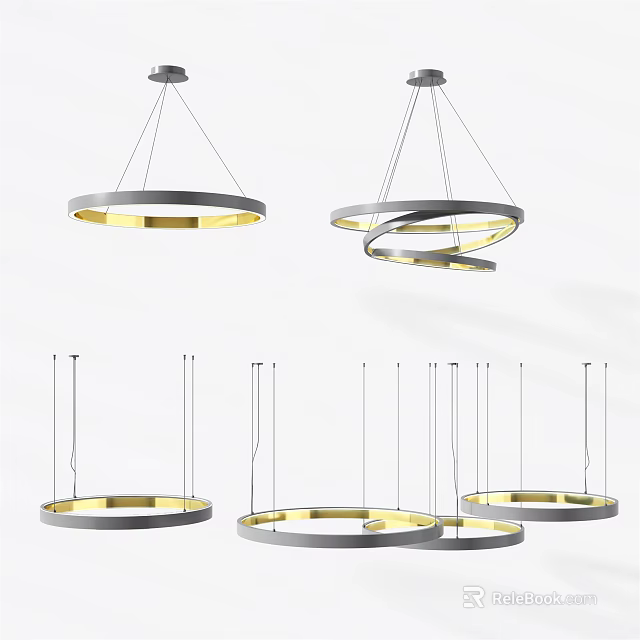 Modern Elegant Multiple Circular Gold Gray Pendant Lights Minimalist Design 3d model