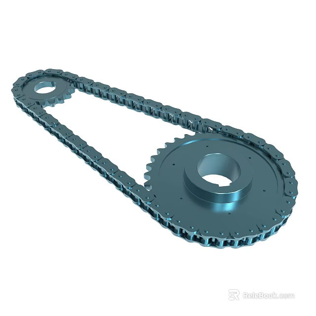 Industrial Roller Chain Assembly With Double Sprocket Wheels And Metal Links 3d model 