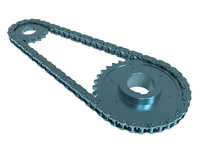 Industrial Roller Chain Assembly With Double Sprocket Wheels And Metal Links 3d model
