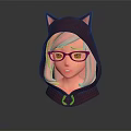 Anime Girl Character With Pink Hair Cat Ears Hoodie And Glasses In 3D Design