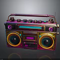 Vibrant Retro Electronic Boombox Featuring Neon Colors Speakers And Knob Design