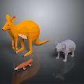 Low Poly Animal Models Featuring Orange Kangaroo Gray Koala And Brown Platypus