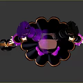 3D Character and Creature with Twin Ponytails Pink Black Hair Black Pink Dress Holding Staff