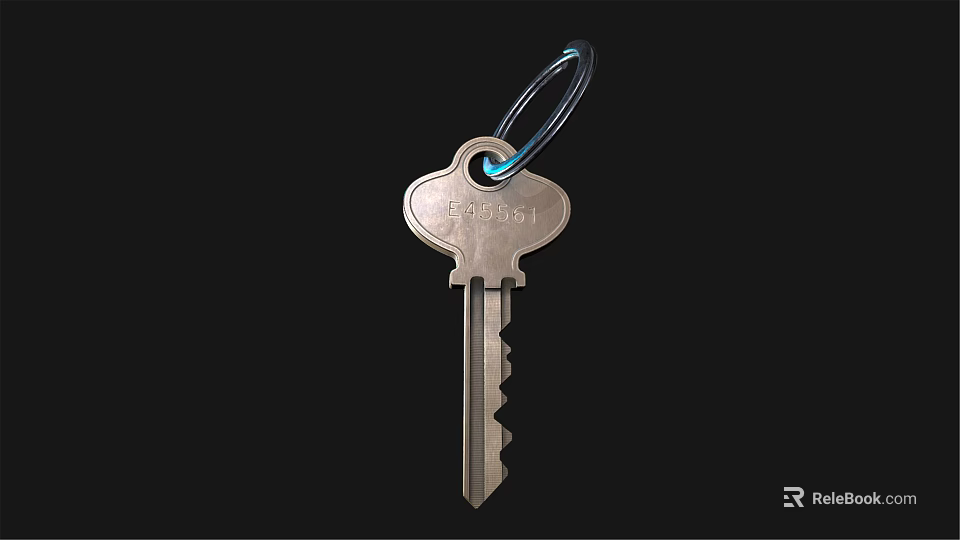 Silver Key Shaped Ring Jewelry With Blue Loop And Engraved RING Design 3d model 