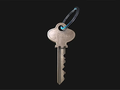Silver Key Shaped Ring Jewelry With Blue Loop And Engraved RING Design 3d model
