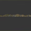 Elongated 3D Terrain Model With Green Yellow Undulating Surface And Coastal Features