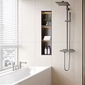 Modern Bathroom Interior Design With Freestanding Bathtub Toilet Shower System And Vanity Mirror