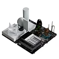 Modern Decorative Ornament Set With Geometric Shapes Black Books And Metal Accents On White Base