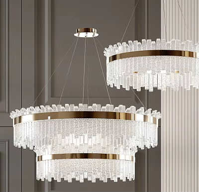 Luxurious Modern Crystal Chandelier With Brass Frame Transparent Crystals And Layered Design 3d model