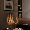 Modern Living Room With Wooden Hand Shaped Chair And Marble Decorative Panel