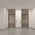 Bright Elevator Hallway With Two Silver Elevators Beige Walls Gray Floor And Emergency Exit Sign 3d model