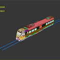 Sleek Modern Red Blue Train With Black Front On Tracks And Passenger Windows