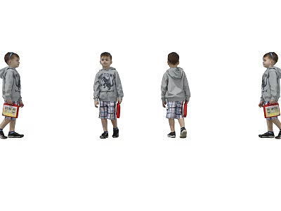 Man In Grey Hoodie And Plaid Shorts Holding Red Item From Various Angles 3d model