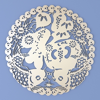 Chinese Paper-cut Metal Carved Fu Characters Carp Carved Chinese Pattern Hollow Carved Traditional Carved 3d model