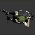 3D Game and Movie Character With Green Hair Black Dress Holding Knife And Blue Object
