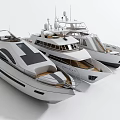 Three White Luxury Yachts Displayed Side by Side in Marine Exhibition