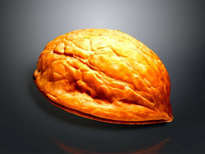 Whole Brown Walnut With Natural Textured Surface And Shiny Appearance On Dark Background 3d model