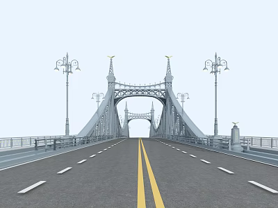 Elegant Iron Bridge With Ornate Lampposts Two Lane Road And Decorative Arches 3d model