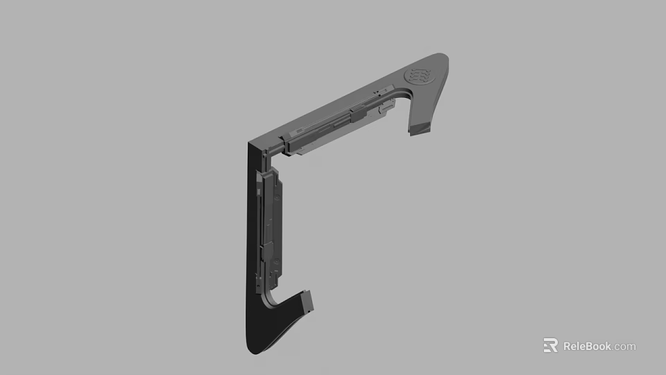 Black Mechanical Bracket Component With Curved Structure And Mounting Features 3d model 