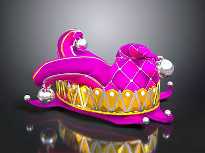 Pink Jester Hat With Diamond Quilted Pattern Yellow Trim And Silver Bells Decorative Design 3d model