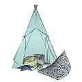 Light Green Tepee Style Tent With Lace Up Door And Decorative Cushions