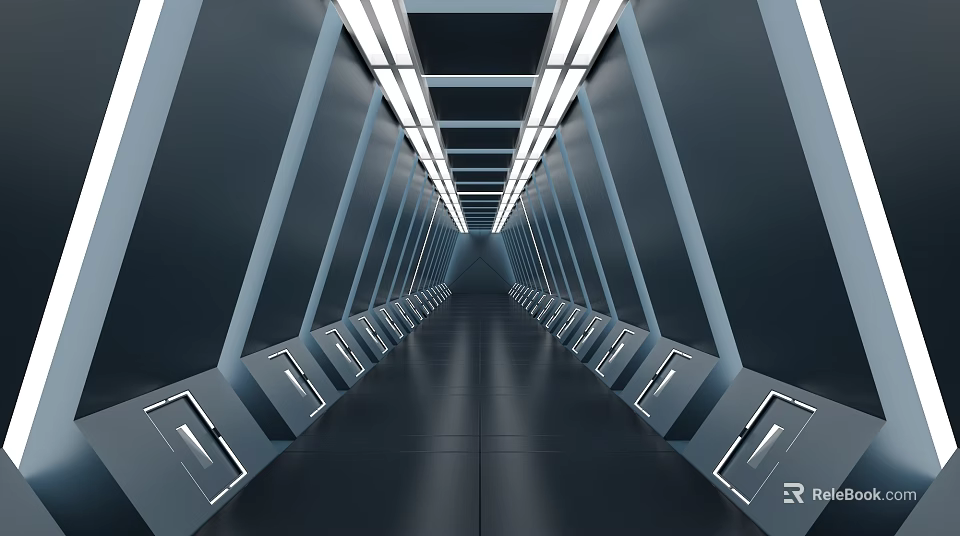 Modern Office Corridor Interior With Linear Lighting And Sleek Black Flooring 3d model 