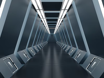 Modern Office Corridor Interior With Linear Lighting And Sleek Black Flooring 3d model