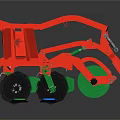 Red And Green Agricultural Cultivator With Black Components And Colorful Buttons