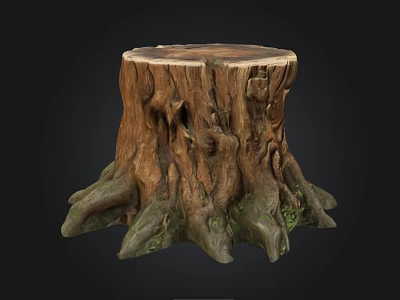Natural Wooden Tree Stump Decor With Exposed Roots And Textured Surface 3d model